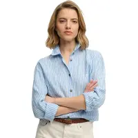 Superdry Superdrytil kvinder. W4010587A Premium Slim fit-skjorte blå (XXS), Casual, Linned, Lange ærmer