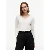 Tommy Hilfiger Pullover 'Gold-tone Button Cuff' elfenben