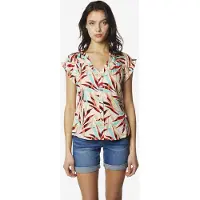 KOROSHI Bluse ecru / aqua / rød / lys rød