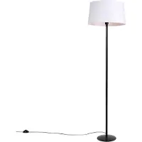 QAZQA Gulvlampe sort med hvidt linnedskærm 45 cm - Simplo