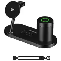 Mtp Products 4-i-1 25W Qi 2.2 magnetisk trådløs ladestation med natlampe - sort