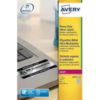 Avery Etiketter 210x297 mm (A4) sølv, polyester, slidstærke og stilfulde til laserprinter - (20 ark)