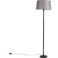 QAZQA Gulvlampe sort med linnedskærm mørkegrå 45 cm - Simplo