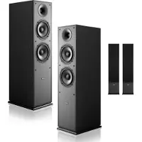 Vevor Passive Gulvhøjttalere, 2-vejs, Gulvstående Towerhøjttalere med 25,4 mm Tweeter, Dobbelte 165,1 mm Bashøjttalere, 400W Peak, 65Hz-20kHz Frekvensrespons, Holdbart MDF-kabinet, Til Hjemmelyd, Par
