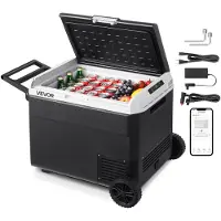Vevor 12 Volt Bilkøleskab, 60L Bilkøleskab, Bærbar Elektrisk Køler med Hjul og Håndtag, -20℃ til 20℃, 12/24V DC og 100-240V AC Kompressorfryser til Udendørs, Camping, Rejser, RV