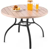 Vevor udendørs spisebord til terrasse, 103 cm rundt trælignende stållameller til baghaven, bistro-sofabord til 4 personer, med 38 mm paraplyhul, store udendørsmøbler til al slags vejr til græsplæne/ve