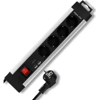 REV Multiple Socket Outlet 4 Fold + Ks Usb Supra Line Switch Forlængerledning