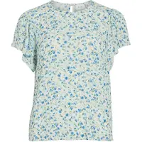 Vila Bluse 'VIGreis' blå / kiwi / hvid