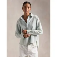 Ralph Lauren Polo Ralph Laurentil kvinder. 211891420001 Cropped boxy skjorte grøn (L), Casual, Bomuld, Lange ærmer