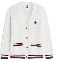 Tommy Hilfiger Cardigan 'Global Stripe Oversized Cable' rød / sort / hvid