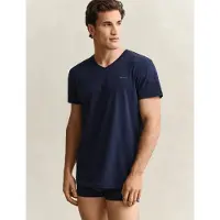 Gant Ganttil mænd. 900012018 Sæt med 2 v-hals T-shirts navy, hvid (S), Afslappet, Bomuld, Korte ærmer, Blå