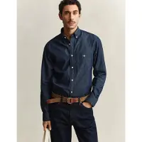 Gant Ganttil mænd. 3000400 Skjorte Regular Fit navy indigo (3XL), Casual, Bomuld, Klassisk, Lange ærmer, Blå