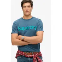 Superdry Superdrytil mænd. M1012197A Classic Core Logo Shadow T-shirt blå (XL), Casual, Bomuld, Korte ærmer