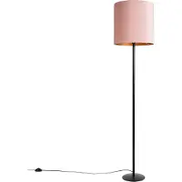 QAZQA Gulvlampe sort med pink fløjlsskærm med guld 40 cm - Simplo