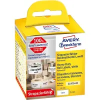Avery A1976411, Hvid, Afrundet rektangel, Permanent, Sort på hvid, Rolle, Folie