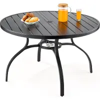 Vevor udendørs spisebord til terrasse, 120 cm rundt bistrobord i metal og stål, med 38 mm paraplyhul, store udendørsmøbler til al slags vejr til græsplæne/veranda, sort