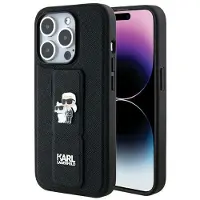 Karl Lagerfeld Gripstand Saffiano Karl&Choupette Pins-etui til iPhone 14 Pro - sort