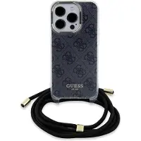 GUESS Crossbody Cord 4G Print Case til iPhone 16 - Sort