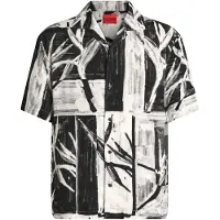 HUGO Oversize fit skjorte med print og camp-krave
