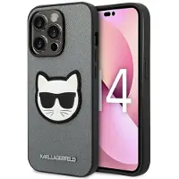 Karl Lagerfeld Saffiano Choupette Head Patch-etui til iPhone 14 Pro - sølv