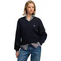 Superdry Superdrytil kvinder. W6110742A Marineblå oversized kabelstrikket sweater (S), Casual, Bomuld