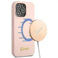 GUESS GUHMP13XLSLMGLP iPhone 13 Pro Max 6.7" Pink Silicone Hardcase Gold Logo MagSafe