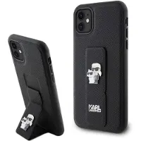 Karl Lagerfeld Gripstand Saffiano Karl&Choupette Pins-etui til iPhone 11 / Xr - sort