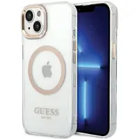 GUESS Metal Outline MagSafe-etui til iPhone 15 Plus / 14 Plus - Guld