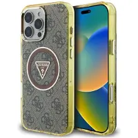GUESS IML Metal Glitter 4G Circle Triangle MagSafe-etui til iPhone 16 Pro Max - Brun