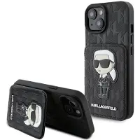 Karl Lagerfeld Saffiano Cardslots and Stand Monogram Ikonik Patch etui til iPhone 15 - sort