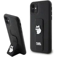 Karl Lagerfeld Gripstand Saffiano Choupette Pins Etui til iPhone 11 / Xr - Sort