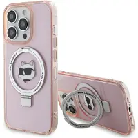 Karl Lagerfeld iPhone 15 Pro Ring Stand MagSafe-etui lyserødt