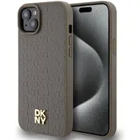DKNY MagSafe-etui med lædermønster og metallogo til iPhone 15 / 14 / 13 - brun