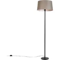 QAZQA Gulvlampe sort med lampeskærm i hør Taupe 45 cm - Simplo