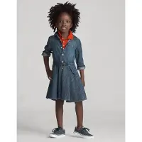 Ralph Lauren Polo Ralph Laurentil piger. 312698860001 Skjortekjole i bomuldsdenim med bælte i taljen (4 Años), Blå, Casual, børnetøj