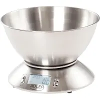 Adler AD 3166, Elektronisk køkkenvægt, 5 kg, 1 g, Rustfrit stål, Hvid, Rustfrit stål, Bordplade