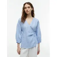 Tommy Hilfiger Bluse 'Relaxed Fit Pure Wrap Blouse' beige / navy / lyseblå