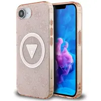 GUESS IML Metal Glitter 4G Circle Triangle MagSafe-etui til iPhone 16e - pink