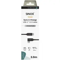 Sinox PRO USB C 3.2 Gen 2 vinklet kabel. 2m. Sort