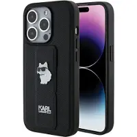 Karl Lagerfeld Gripstand Saffiano Choupette Pins-etui til iPhone 15 Pro - sort