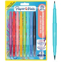 Paper Mate Flair DUAL filtpenne | Pensel og medium spidser (0,7 mm) | Dobbeltendede farvepenne | Assorterede farver | 8 Stk