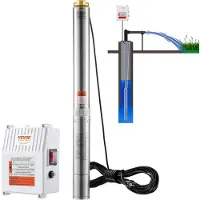 Vevor Dykpumpe til dyb brønd, 1500W 230V 50Hz, 9,8 m³/t 108 m løftehøjde, med 19,4 m ledning og ekstern kontrolboks, Vandpumper i rustfrit stål til industriel, kunstvanding og hjemmebrug, IP68 vandtæt