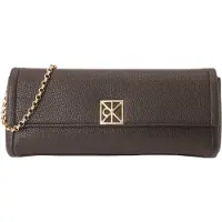 Calvin Klein Clutch 'Emblem Pebble Grain Chain Strap Clutch' mørkebrun