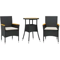 vidaXL spisebordssæt til haven 3dele m. hynder polyrattan og glas sort
