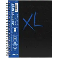 Canson XL strukturerede blandede medier 300 gsm A5 Papirmediumkorn spiralpude lang side 34 hvide ark ideel til professionelle kunstnere og studer
