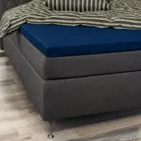 Borg Living Blødt kuvertlagen 90x210 - 100% bomuldssatin - 8 cm i højden - Blåt lagen til topmadras - By Night satin lagen