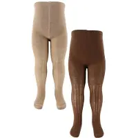 Minymo Strømpebukser - Rib - 2-Pak - Hazel Brown - - 140/146 - Strømpebukser