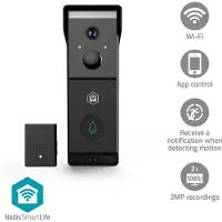 Nedis SmartLife Video Dørtelefon Wi-Fi Batteri 2x Full HD 1080p Cloud Storage (mulighed) / microSD (ikke inkluderet) IP54 Med bevægelsessensor Nattesyn Sort
