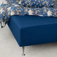 Borg Living Blødt lagen 90x200 cm - Faconlagen i 100% bomuldssatin - Blåt boxlagen til madras - By Night satin lagen