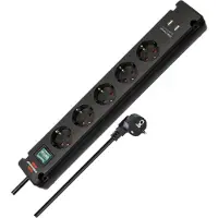 Brennenstuhl Bremounta - Stikdåse - output-stikforbindelser: 5 (2 x USB, 5 x strøm Type F) - 3 m ledning - sort